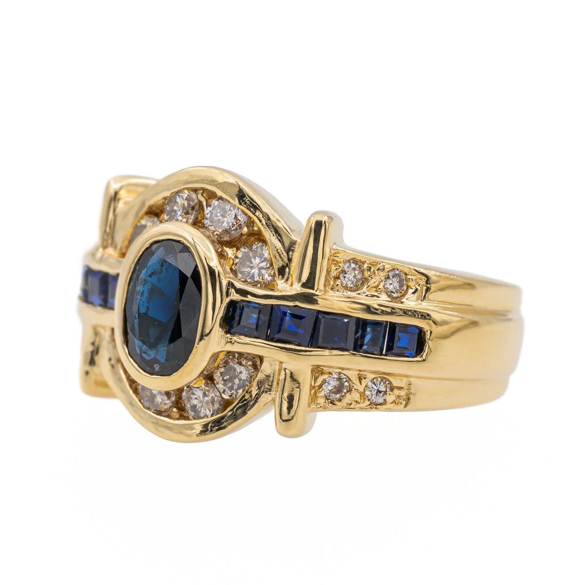 Bague Entourage en Or jaune et Saphir - Image 3