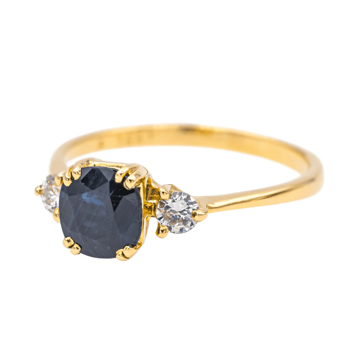 Bague Solitaire en or jaune, saphir et diamants - Image 3