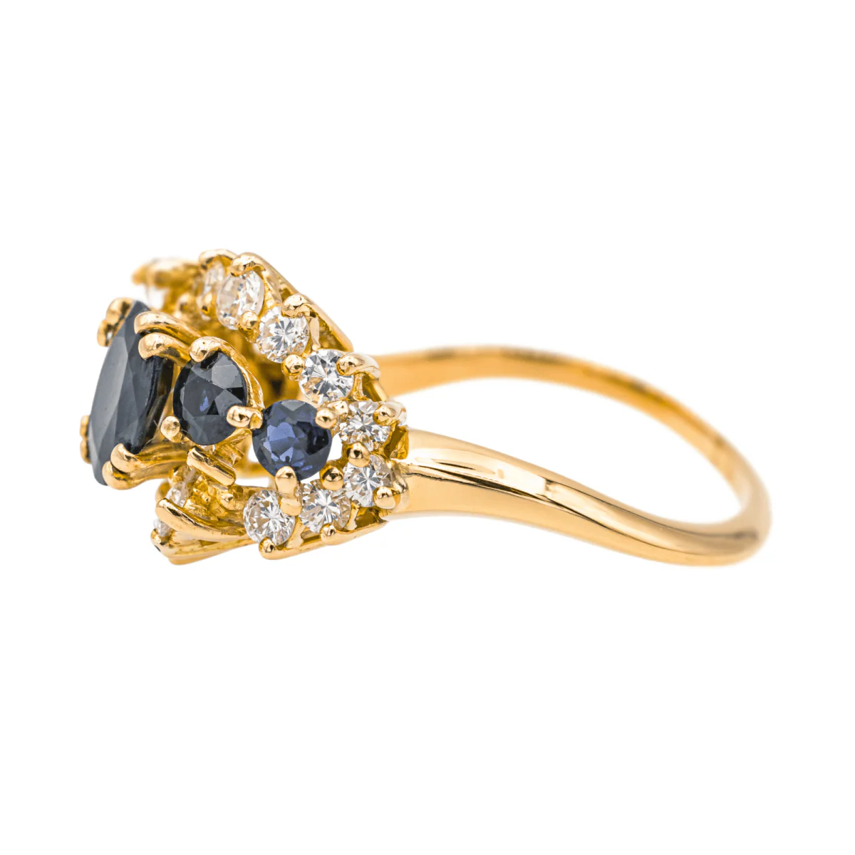 Bague Entourage en or jaune, saphirs et diamants - Image 4