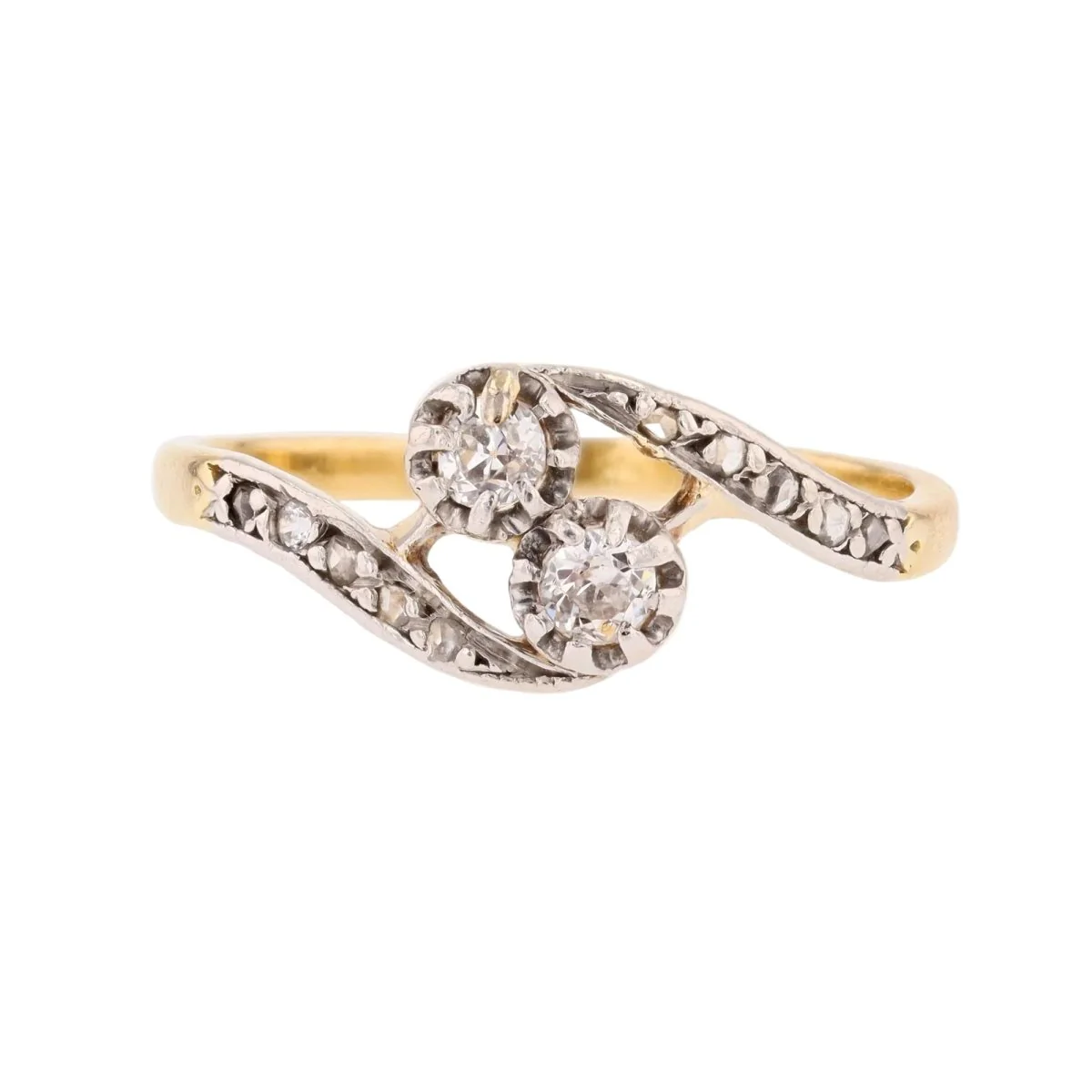 Bague Toi & Moi en or jaune, platine et diamants