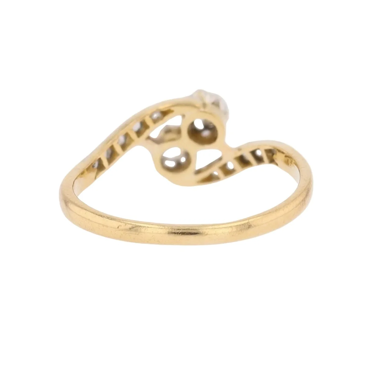 Bague Toi & Moi en or jaune, platine et diamants - Image 4