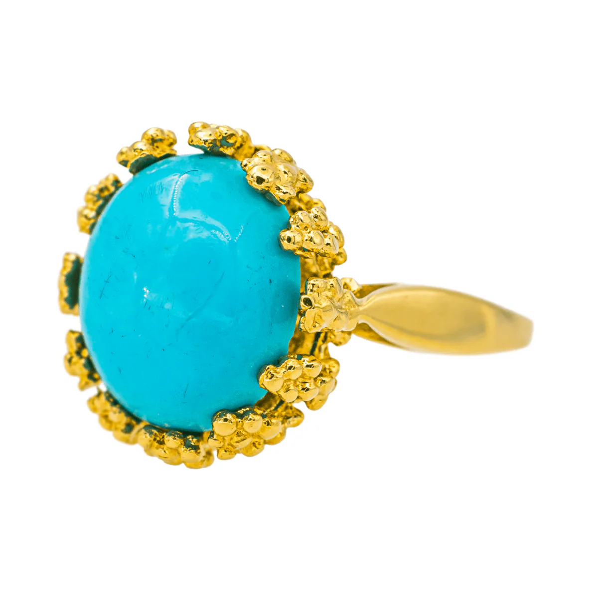 Bague Pompadour en or jaune et turquoise - Image 3