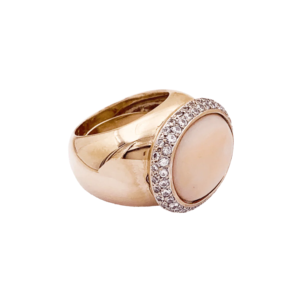 Bague Cocktail en or rose, corail et diamants - Image 5