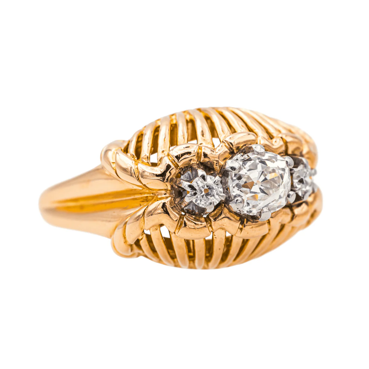 Bague Dôme en or jaune, platine et diamants - Image 6