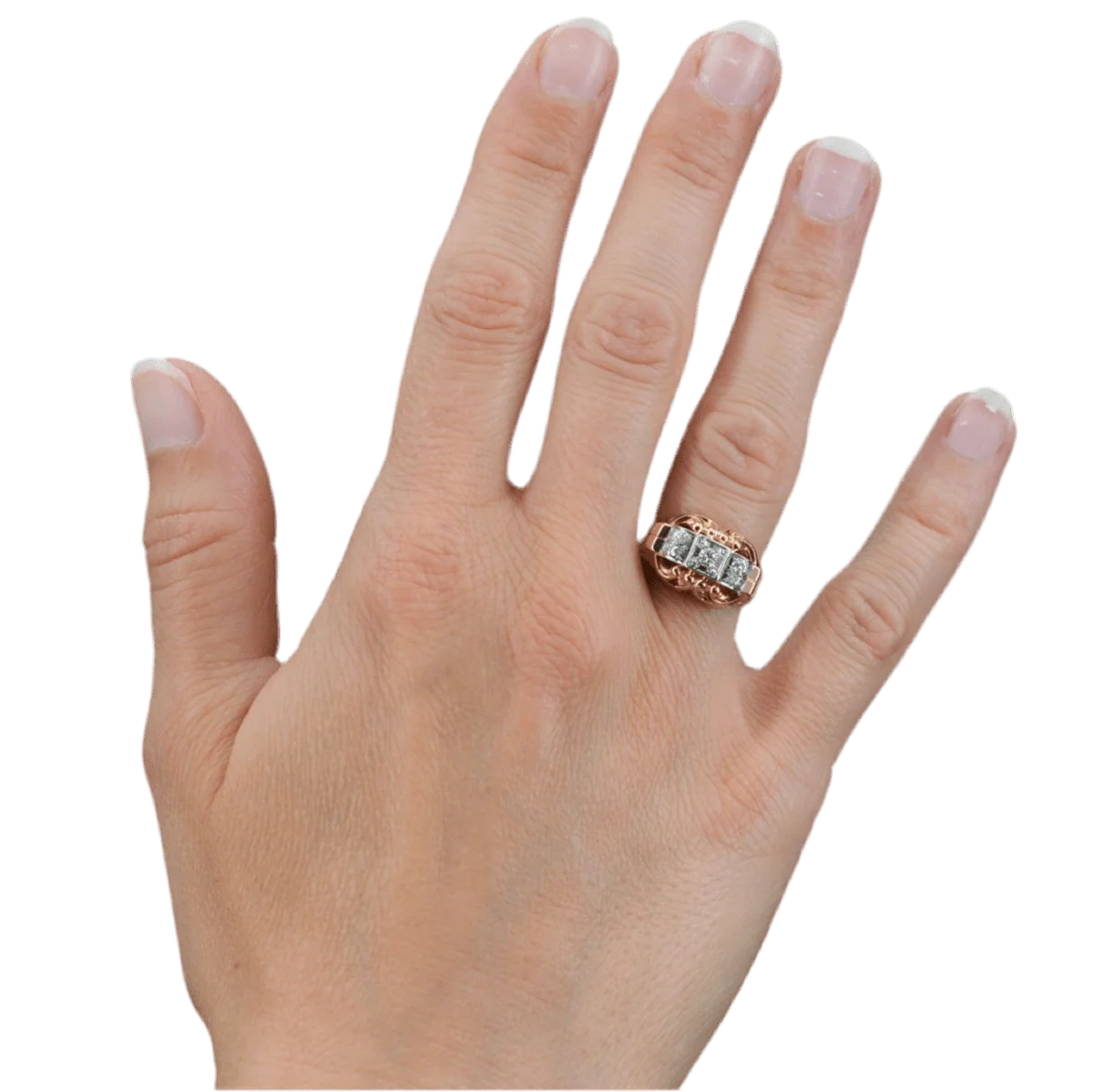 Bague Tank en or rose, platine et diamants - Image 2