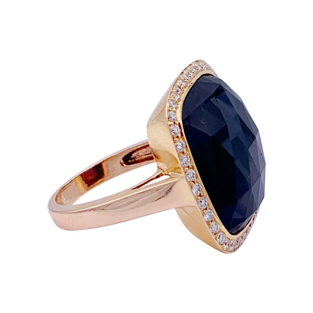 Bague or rose, hématite, quartz, diamants. - Image 2