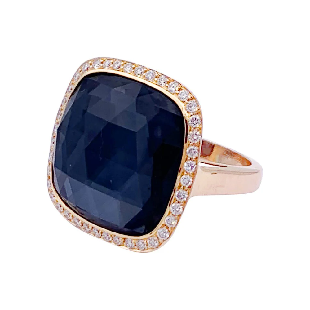 Bague or rose, hématite, quartz, diamants. - Image 4
