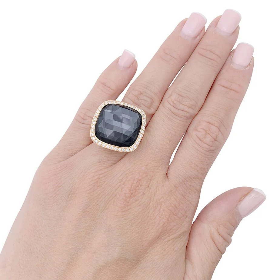 Bague or rose, hématite, quartz, diamants. - Image 6