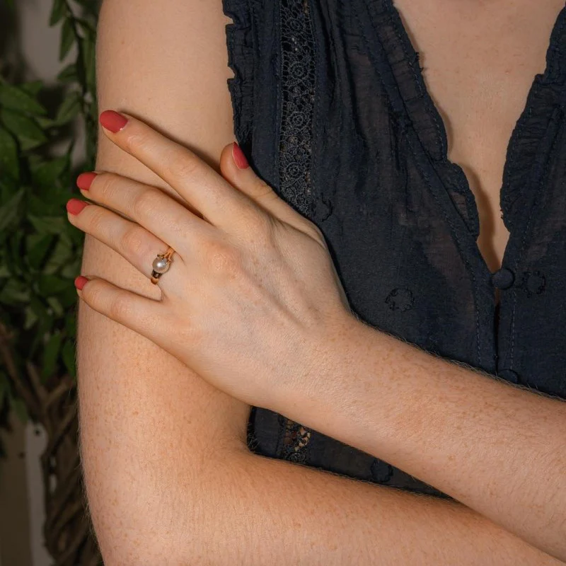 Bague Solitaire en or rose et perle - Image 2