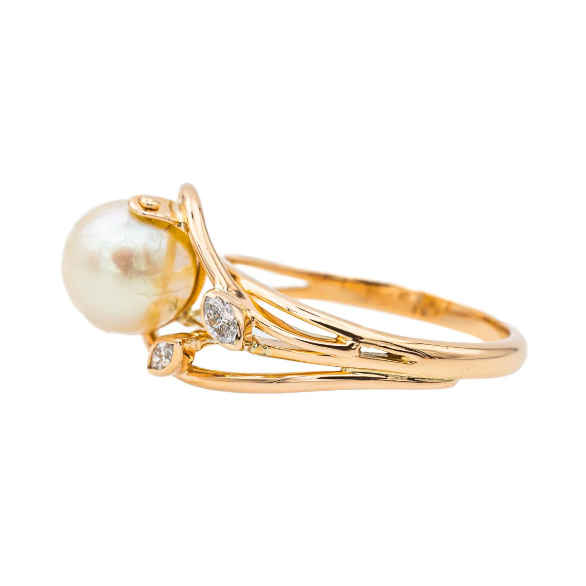 Bague en or rose, perle et diamants - Image 4
