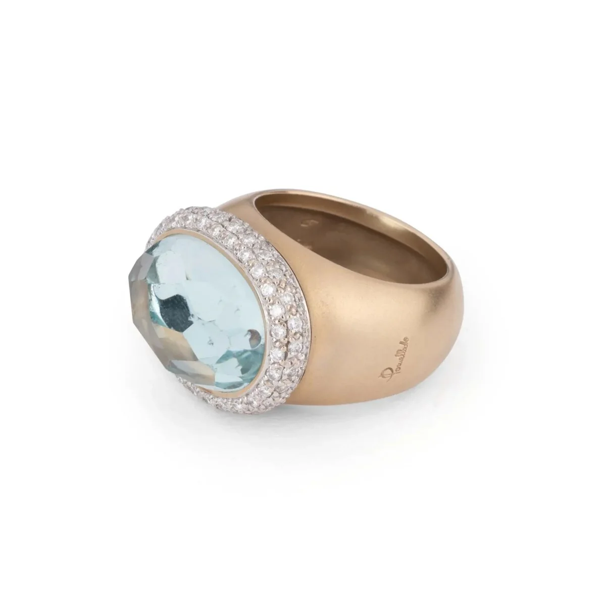 Bague or rose sablé signée de la maison italienne Pomellato ornée d'une aigue marine - Image 2
