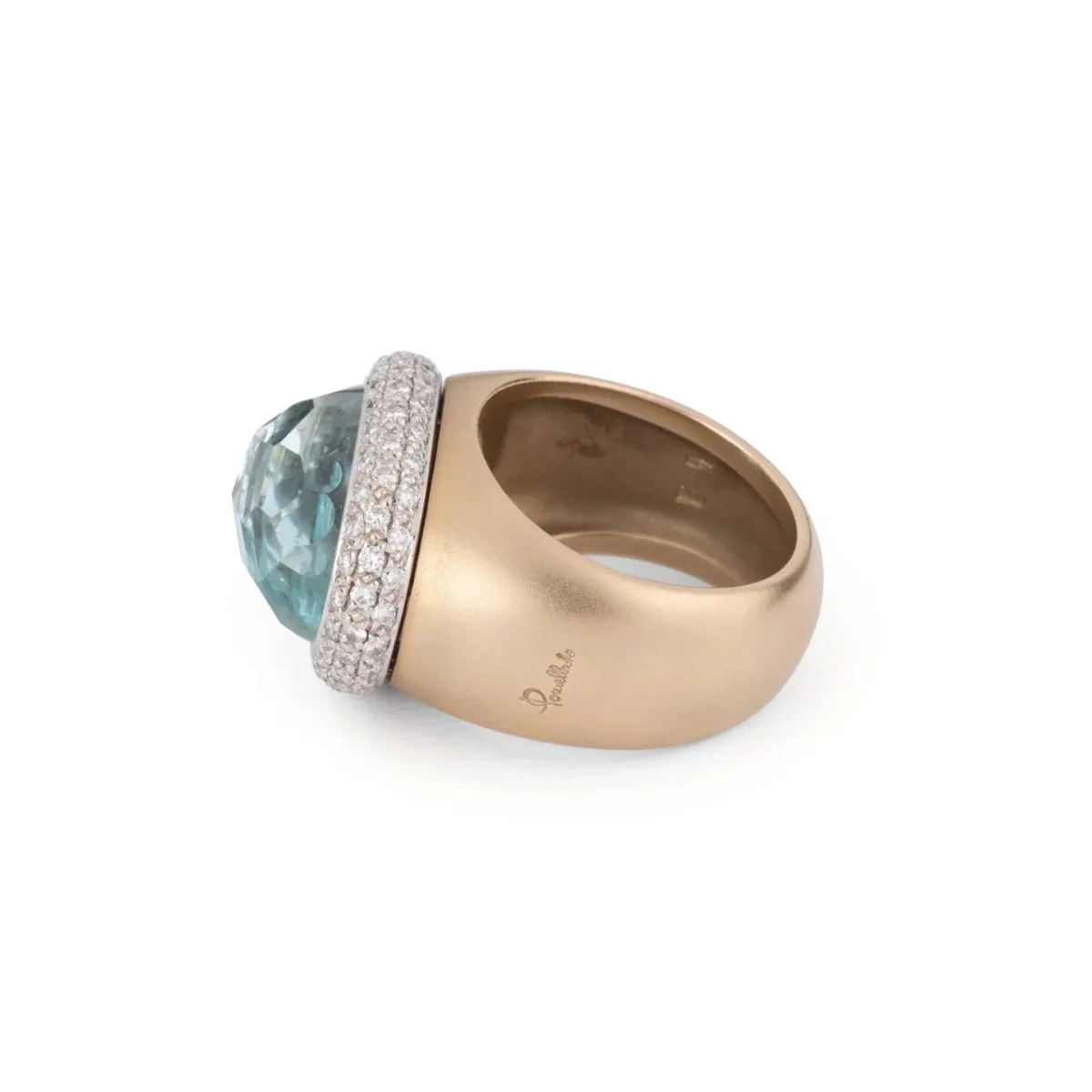 Bague or rose sablé signée de la maison italienne Pomellato ornée d'une aigue marine - Image 3