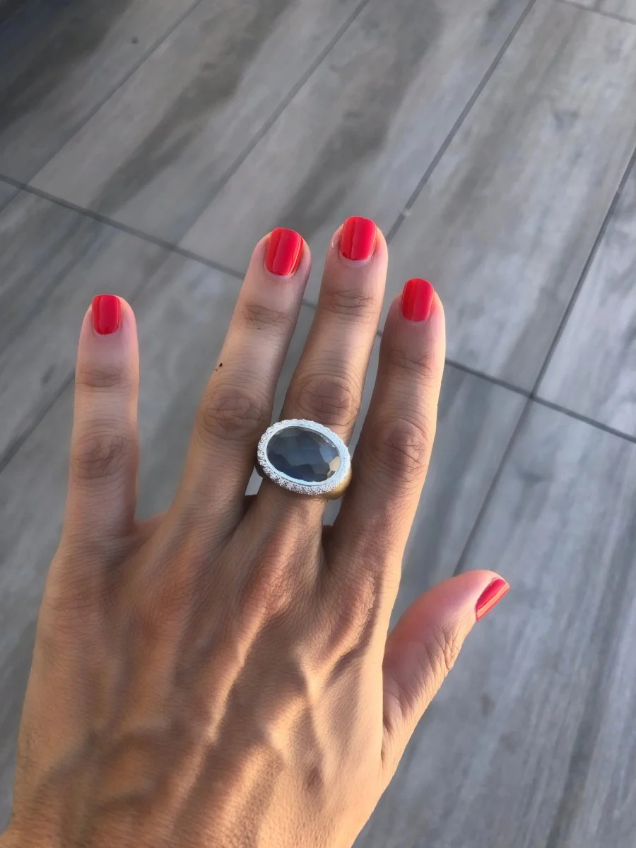 Bague or rose sablé signée de la maison italienne Pomellato ornée d'une aigue marine - Image 8