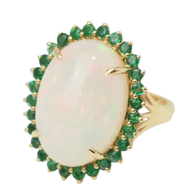 Bague Pompadour en or jaune, opale et émeraudes - Image 3