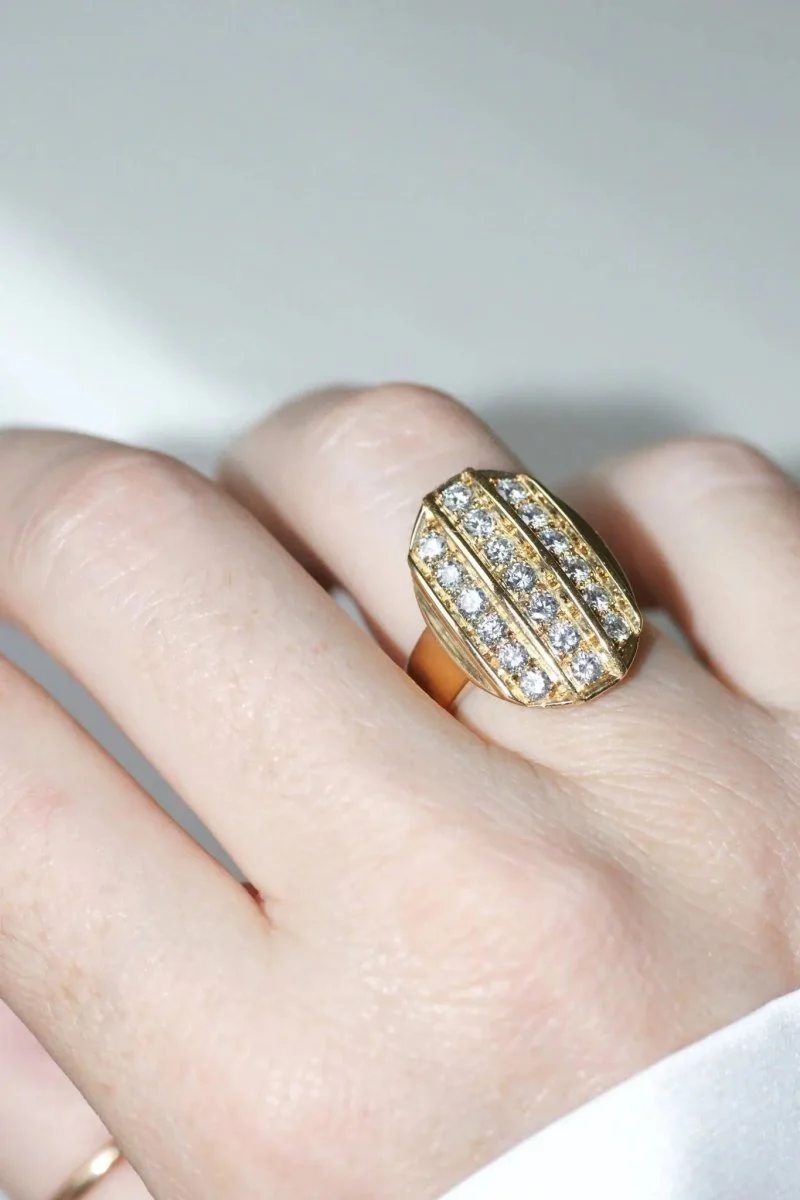 Bague Plaque Diamants Or Jaune - Image 2