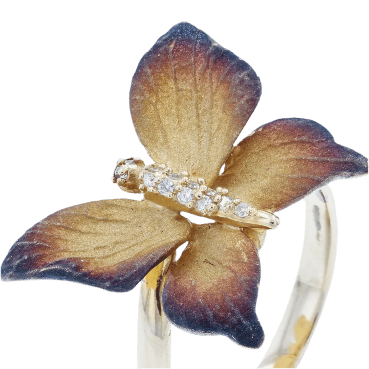 Bague Cocktail en or jaune, émail et diamants - Image 7