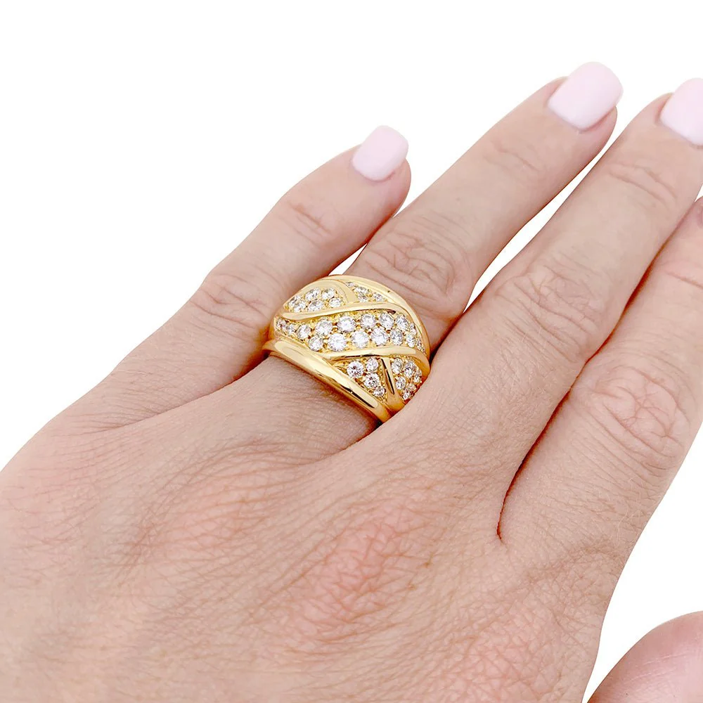 Bague bandeau pavage or jaune, diamants. - Image 2