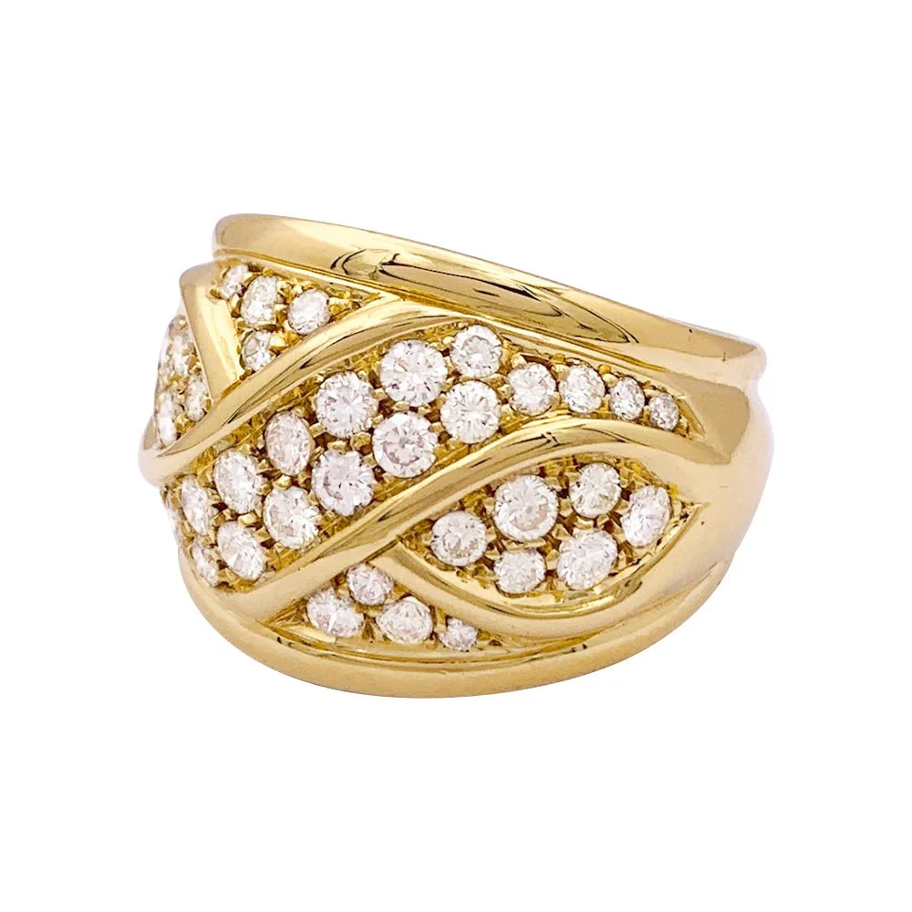 Bague bandeau pavage or jaune, diamants. - Image 5