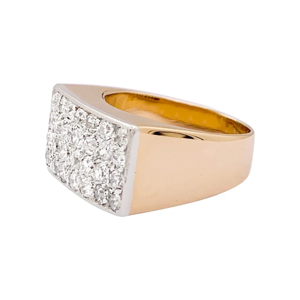 Bague pavage or rose, platine, diamants. - Image 4