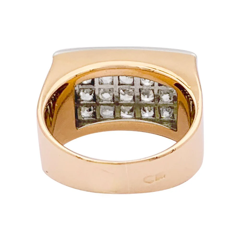 Bague pavage or rose, platine, diamants. - Image 5