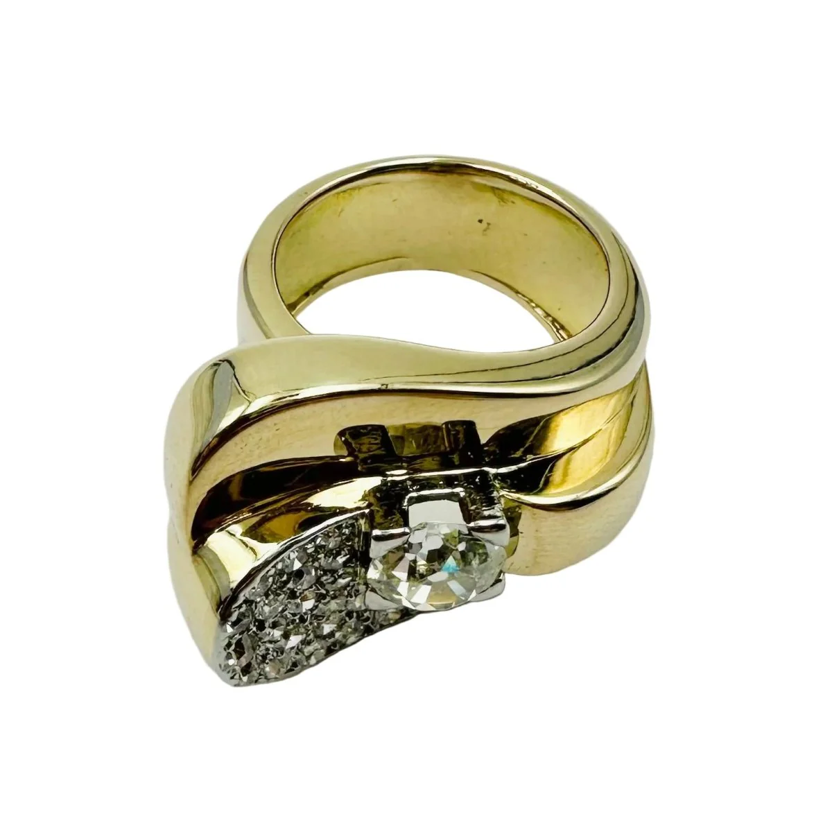 Bague Pavée en or jaune, platine et diamants - Image 3