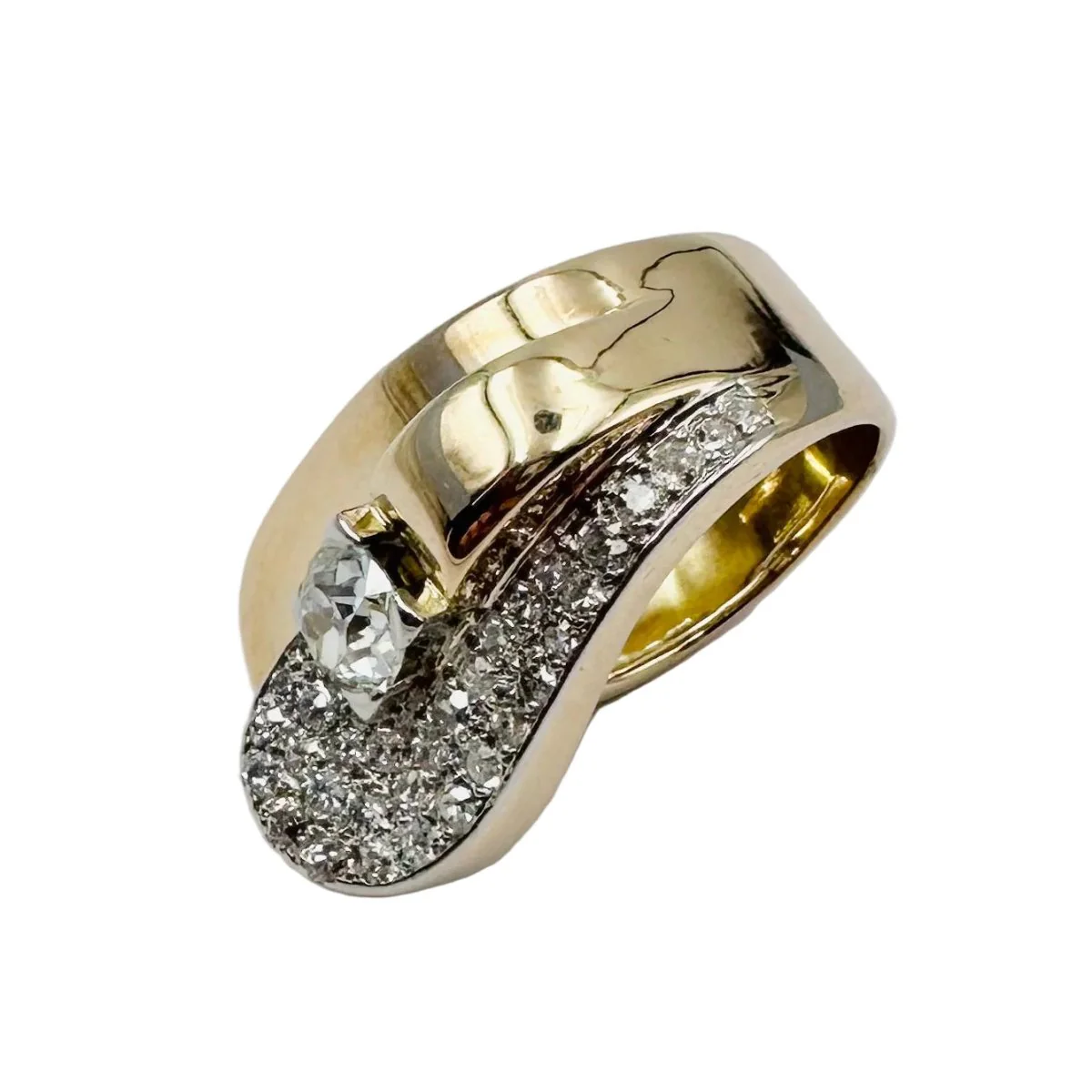 Bague Pavée en or jaune, platine et diamants - Image 4