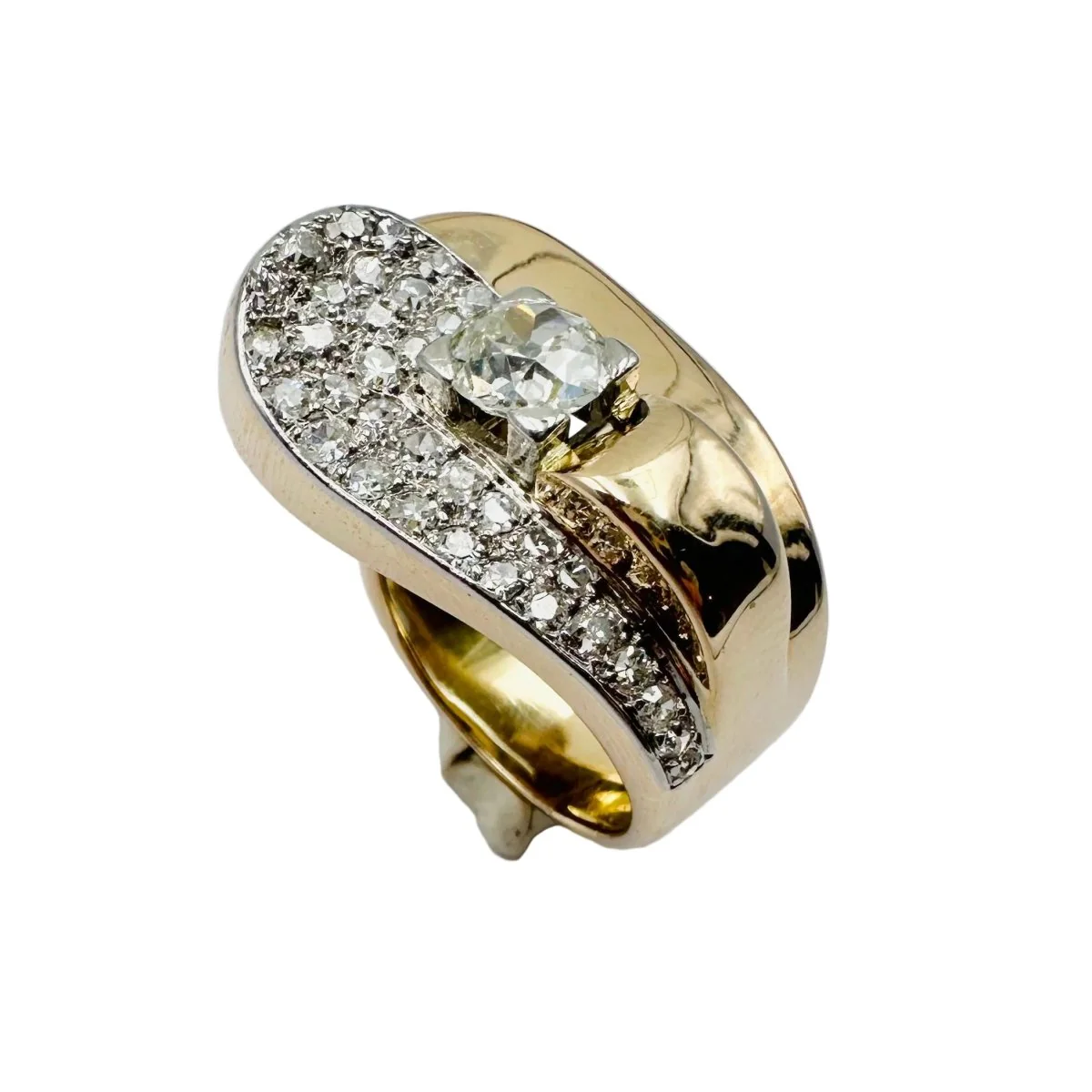 Bague Pavée en or jaune, platine et diamants - Image 5
