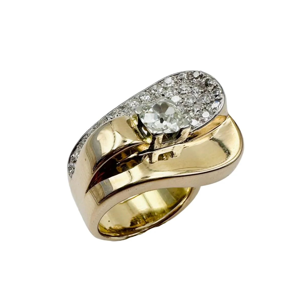 Bague Pavée en or jaune, platine et diamants - Image 6