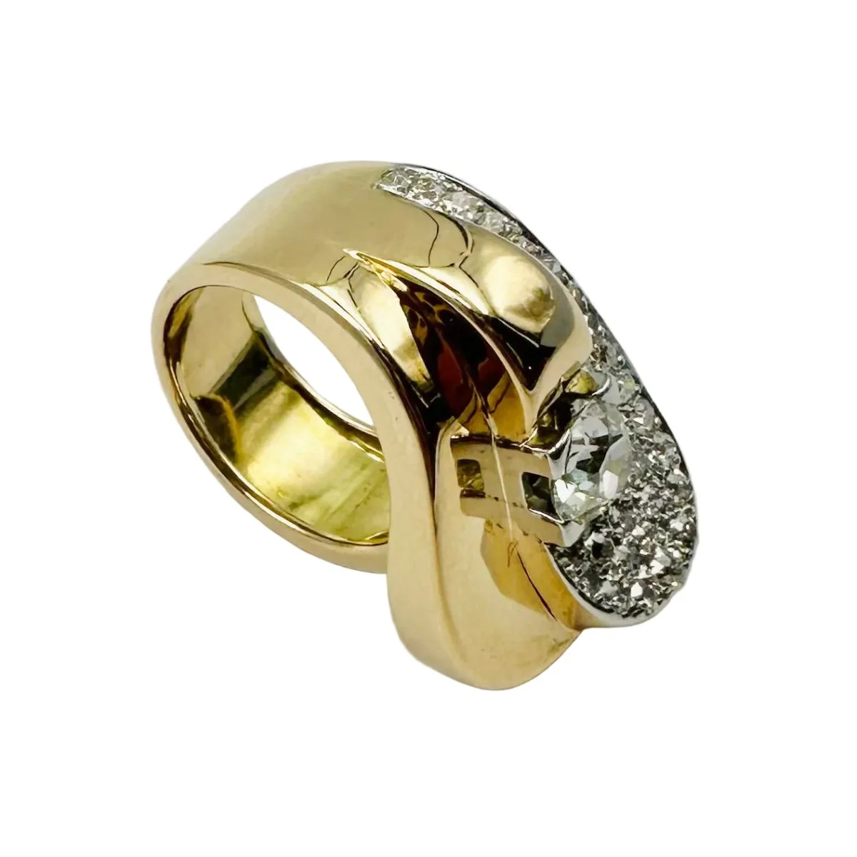Bague Pavée en or jaune, platine et diamants - Image 7