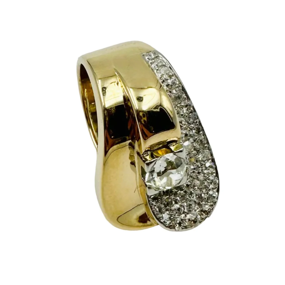 Bague Pavée en or jaune, platine et diamants - Image 8