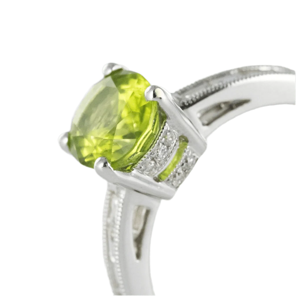 Bague Solitaire en or blanc, péridot et diamants - Image 5