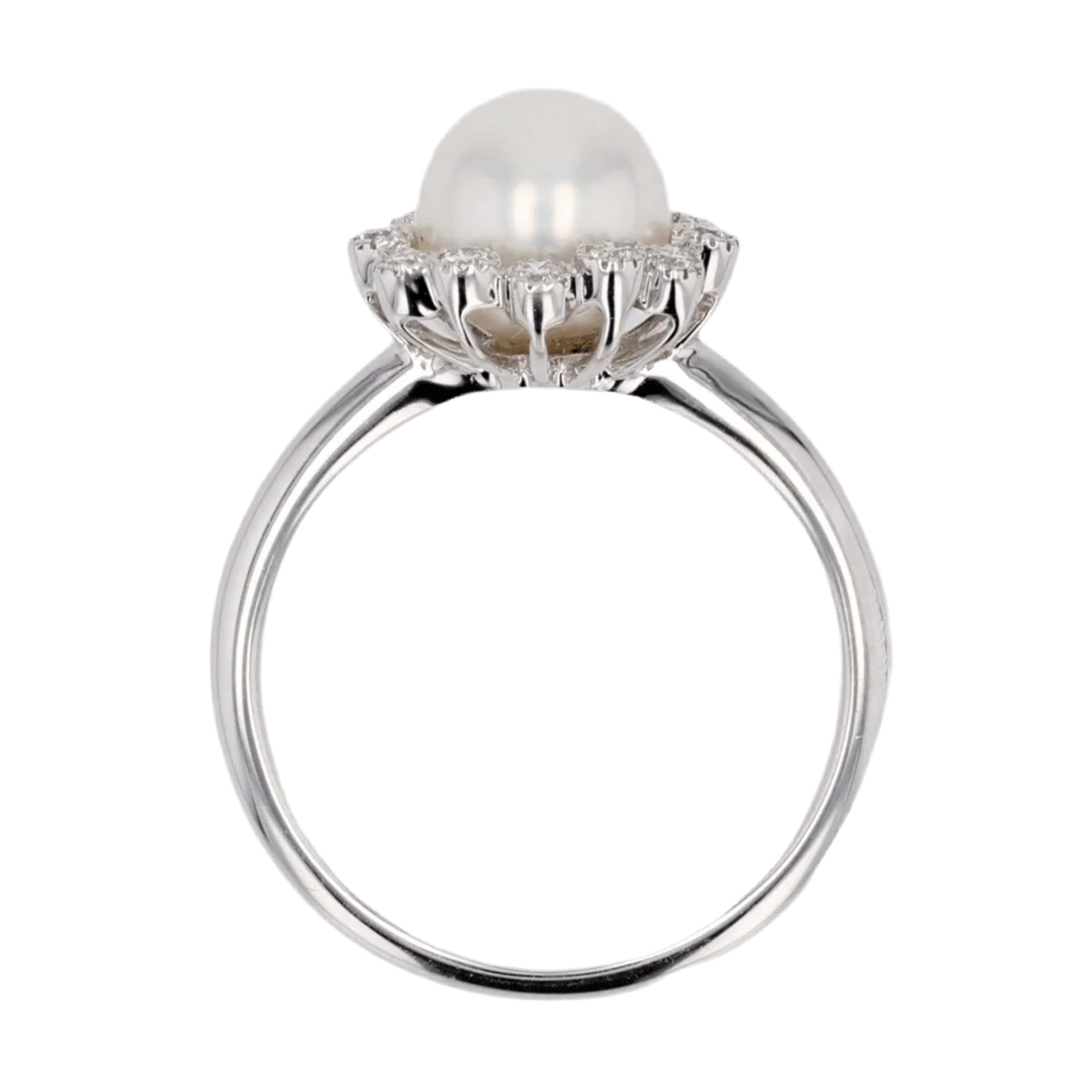 Bague Entourage en or blanc, perle et diamants - Image 6
