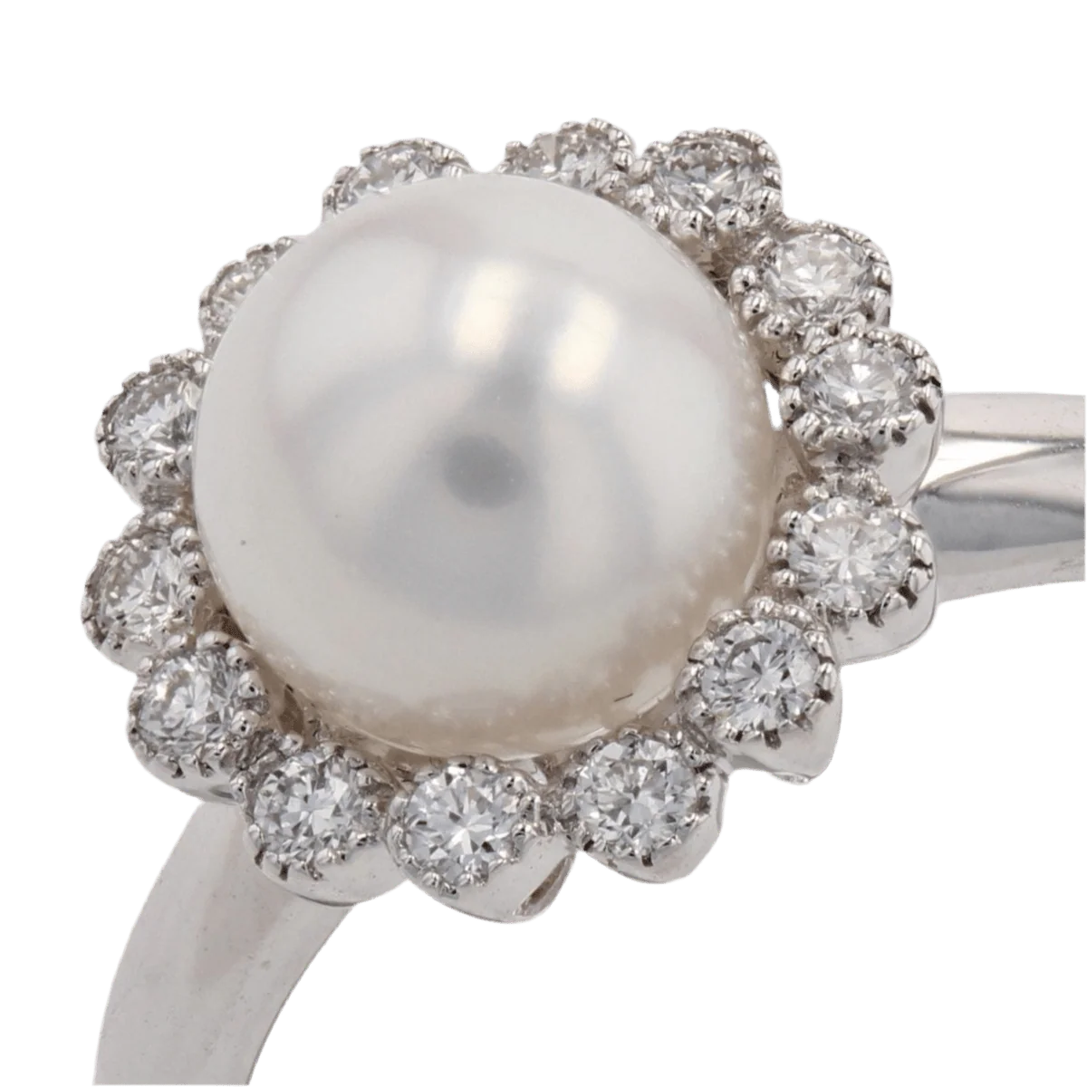 Bague Entourage en or blanc, perle et diamants - Image 7