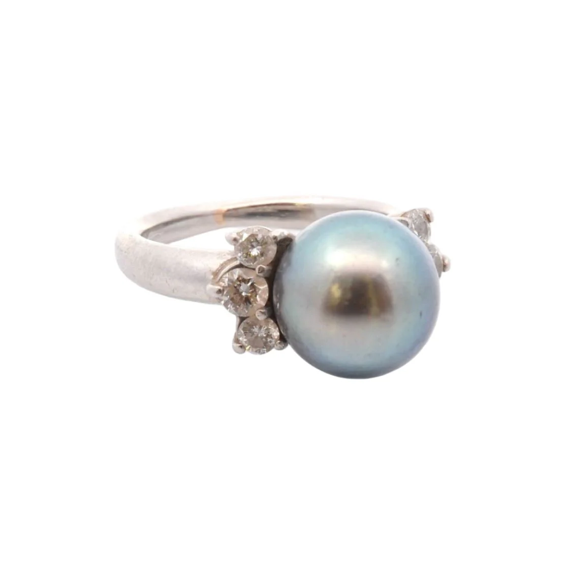 Bague Solitaire en or blanc, perle, et diamants - Image 5