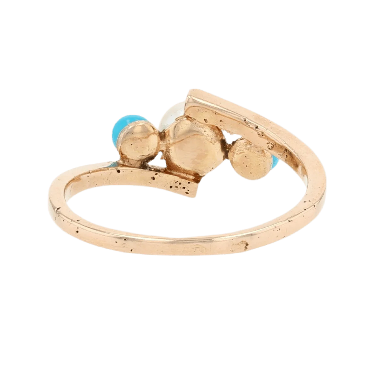 Bague Trilogie en or rose, turquoise et perles - Image 4