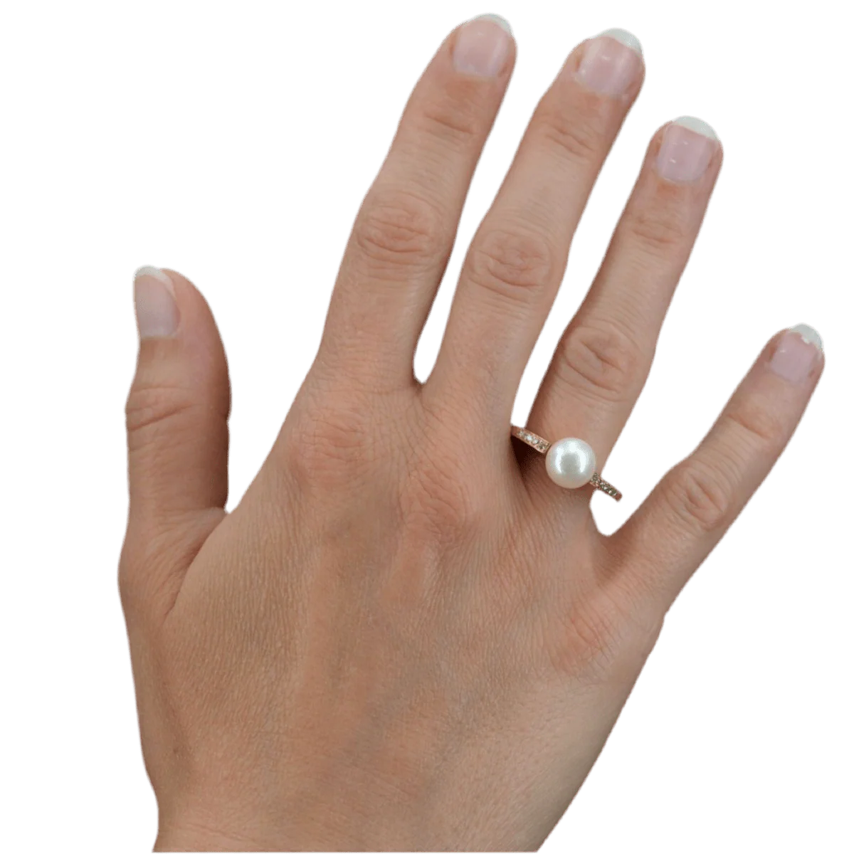 Bague Solitaire en or jaune, perle et diamants - Image 2
