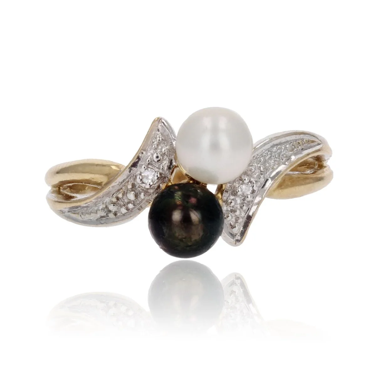 Bague Toi & Moi en or jaune, perles et diamant