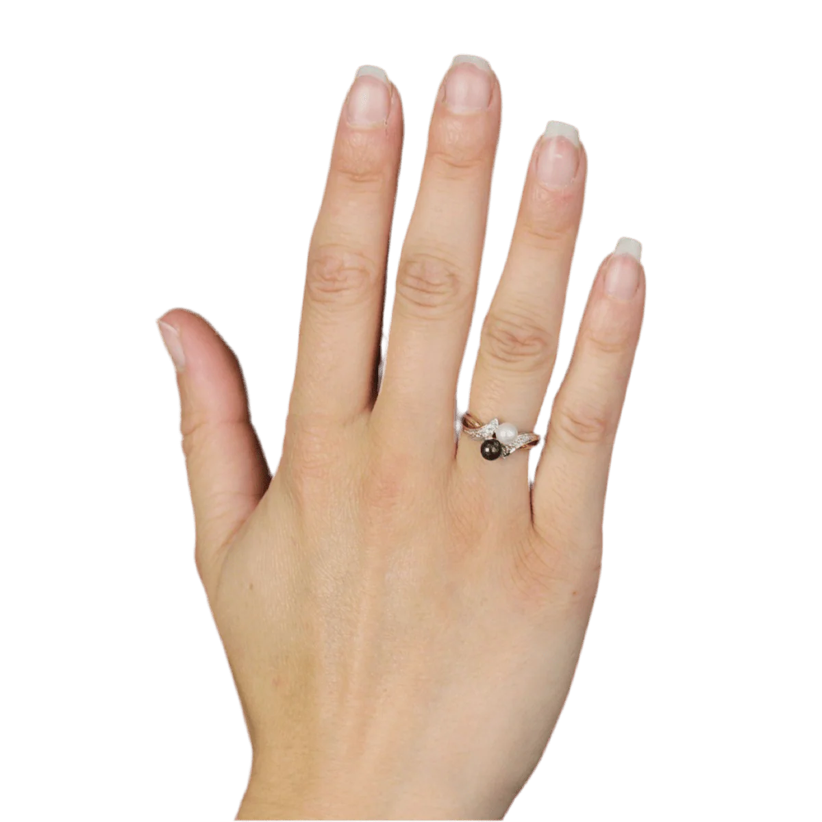 Bague Toi & Moi en or jaune, perles et diamant - Image 2