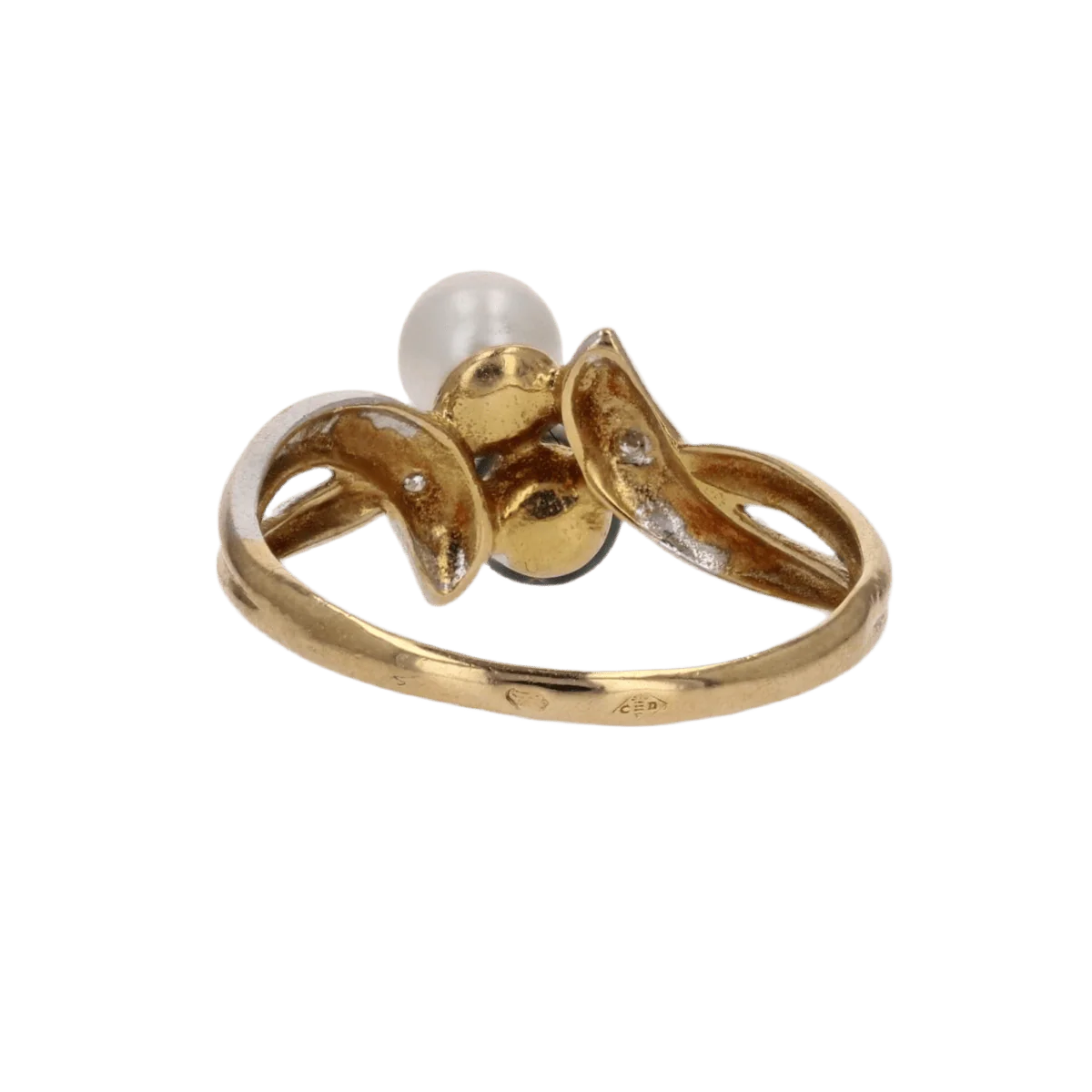 Bague Toi & Moi en or jaune, perles et diamant - Image 4