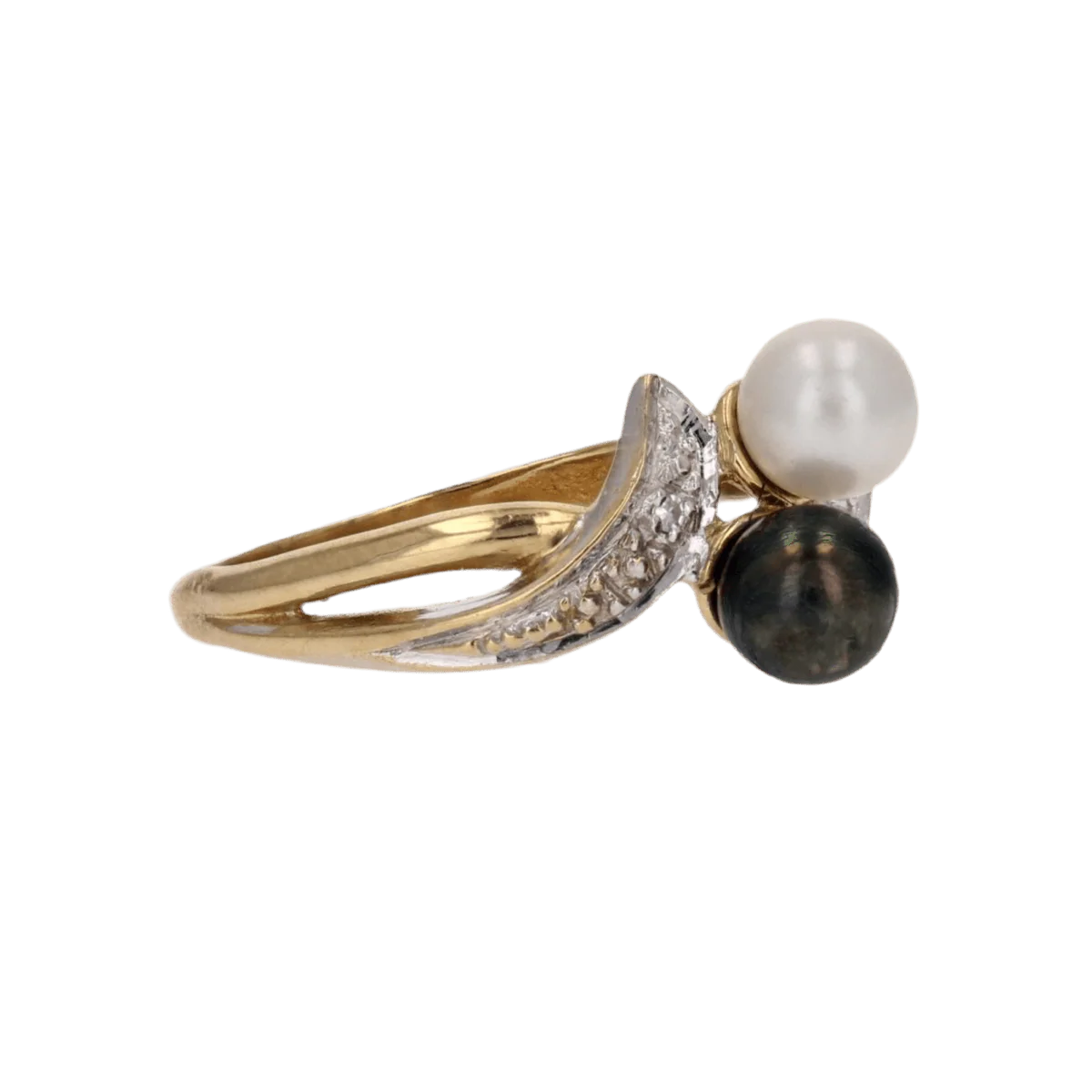 Bague Toi & Moi en or jaune, perles et diamant - Image 5