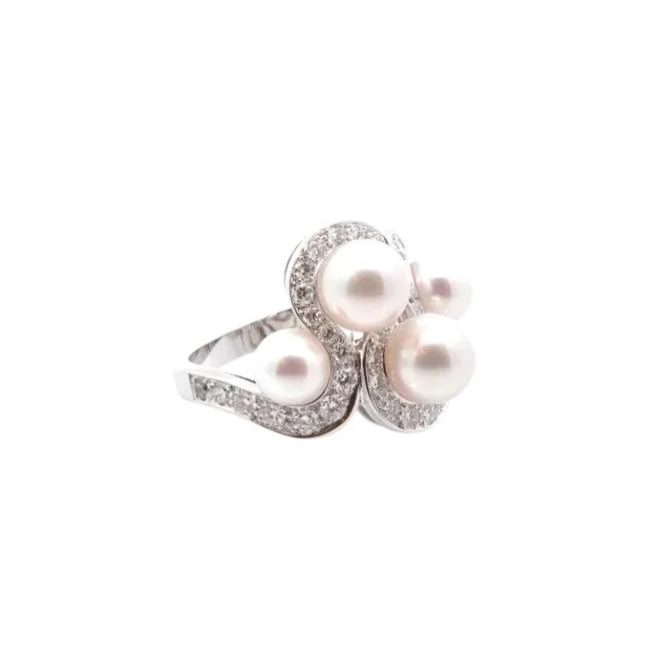 Bague Trilogie en or blanc, perles et diamants - Image 3