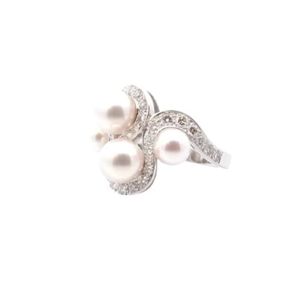 Bague Trilogie en or blanc, perles et diamants - Image 5