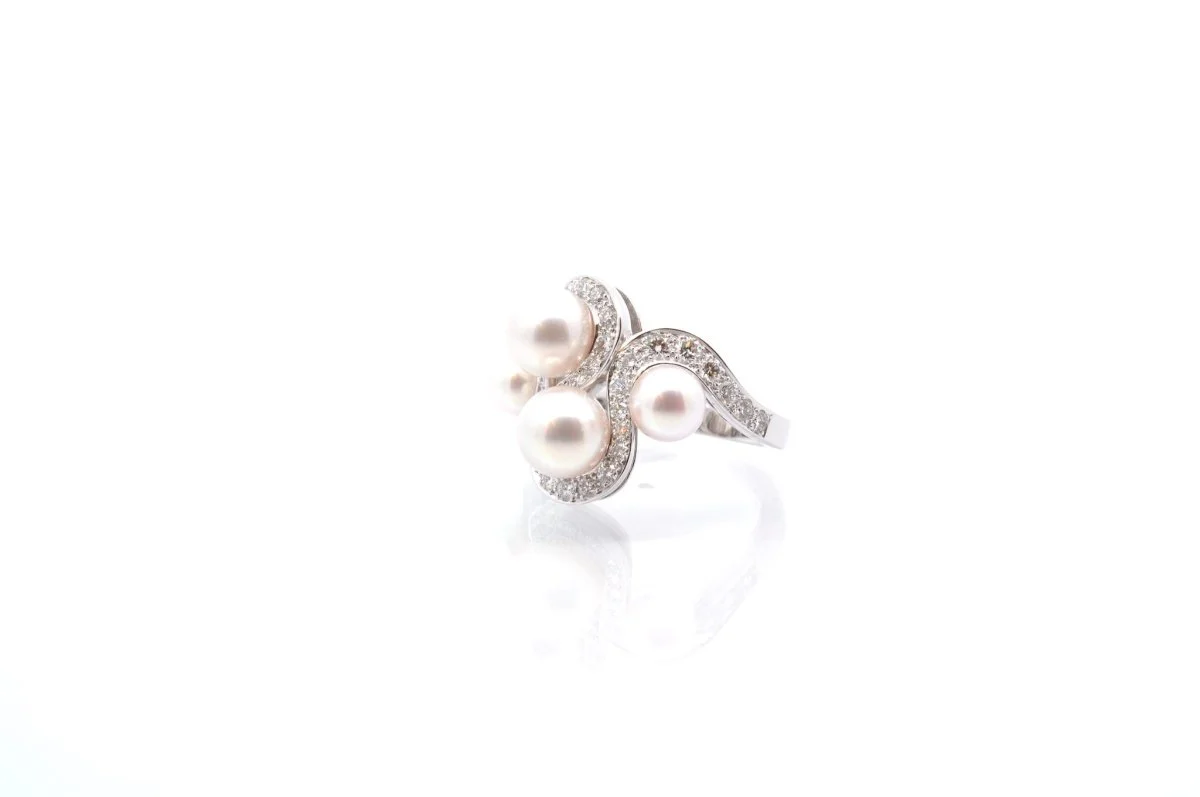 Bague perles et diamants en or - Image 3
