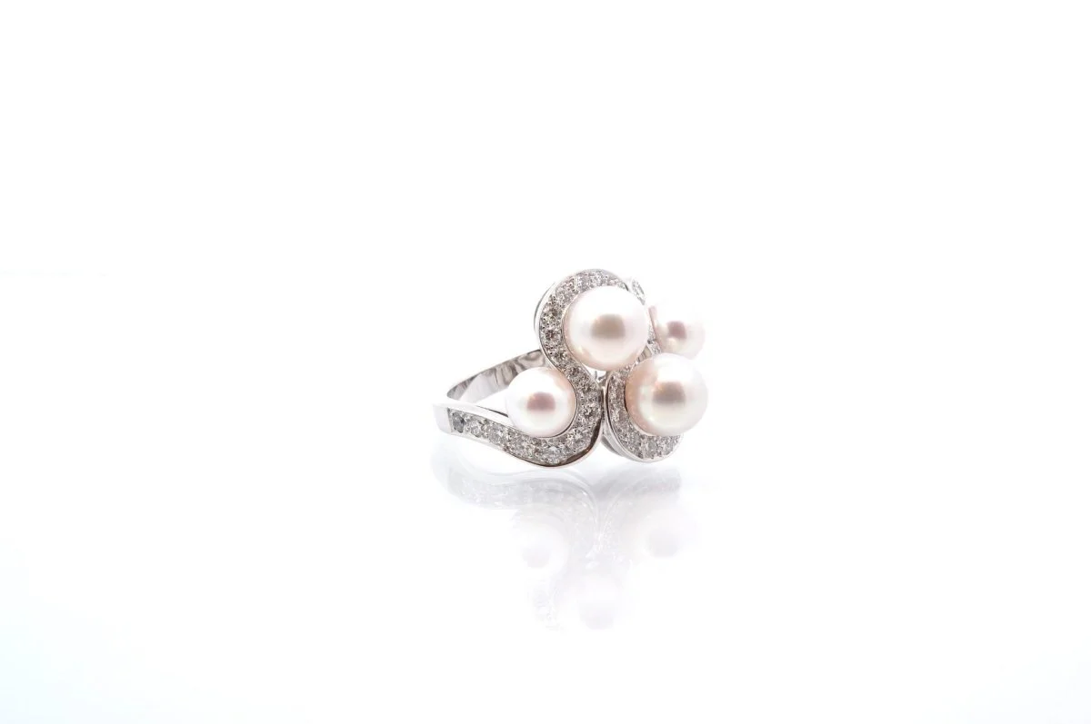 Bague perles et diamants en or - Image 4