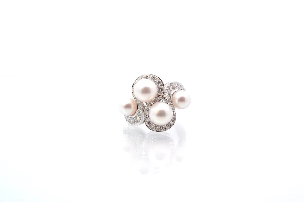 Bague perles et diamants en or - Image 5