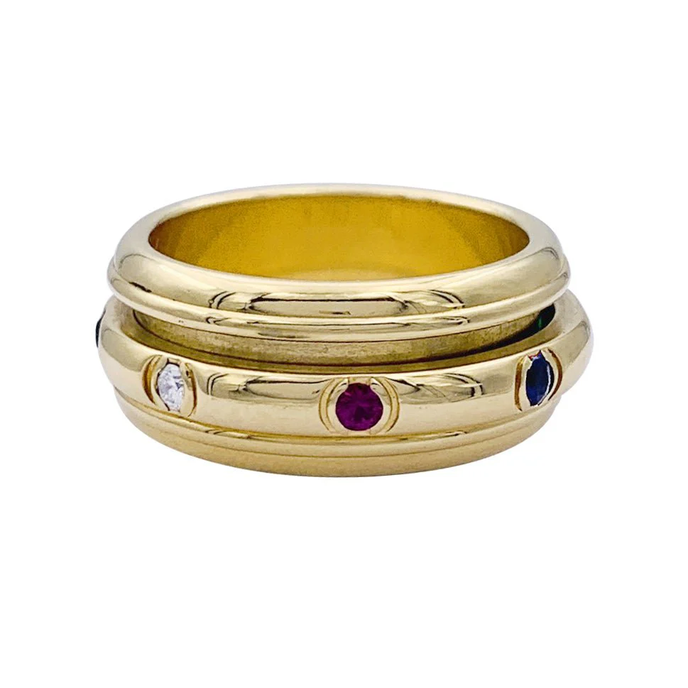 Bague PIAGET "Possession" en or jaune, rubis, émeraudes, saphirs et diamants - Image 3