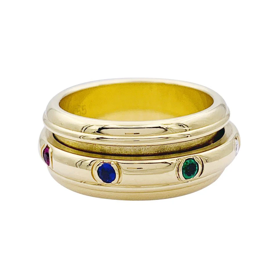 Bague PIAGET "Possession" en or jaune, rubis, émeraudes, saphirs et diamants - Image 4