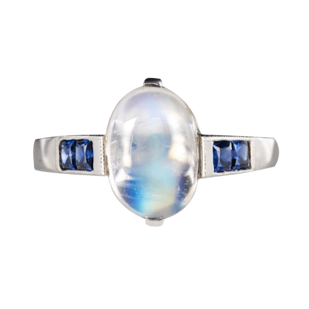 Bague Cocktail BAUME en or blanc, pierre de lune et saphirs