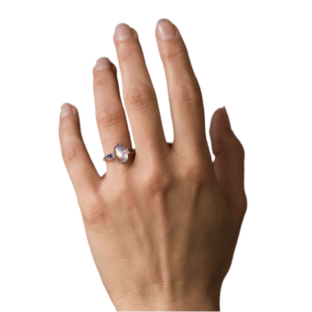 Bague Cocktail BAUME en or blanc, pierre de lune et saphirs - Image 2