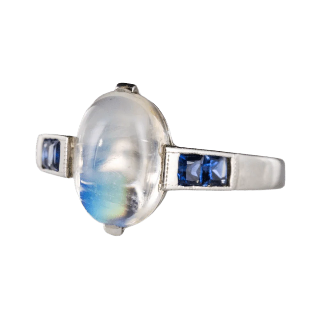 Bague Cocktail BAUME en or blanc, pierre de lune et saphirs - Image 3